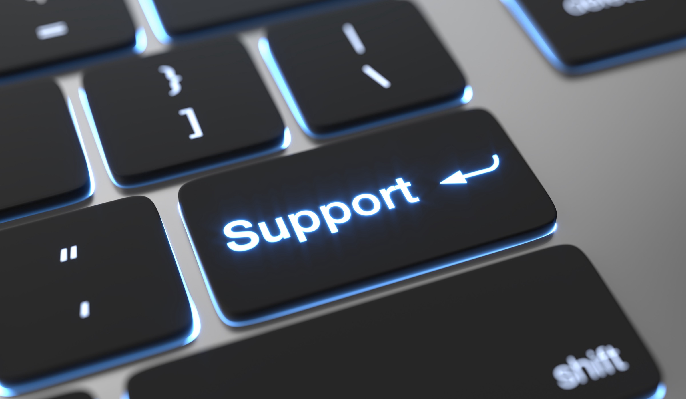 Schwarze Tastatur mit einem Button für Support